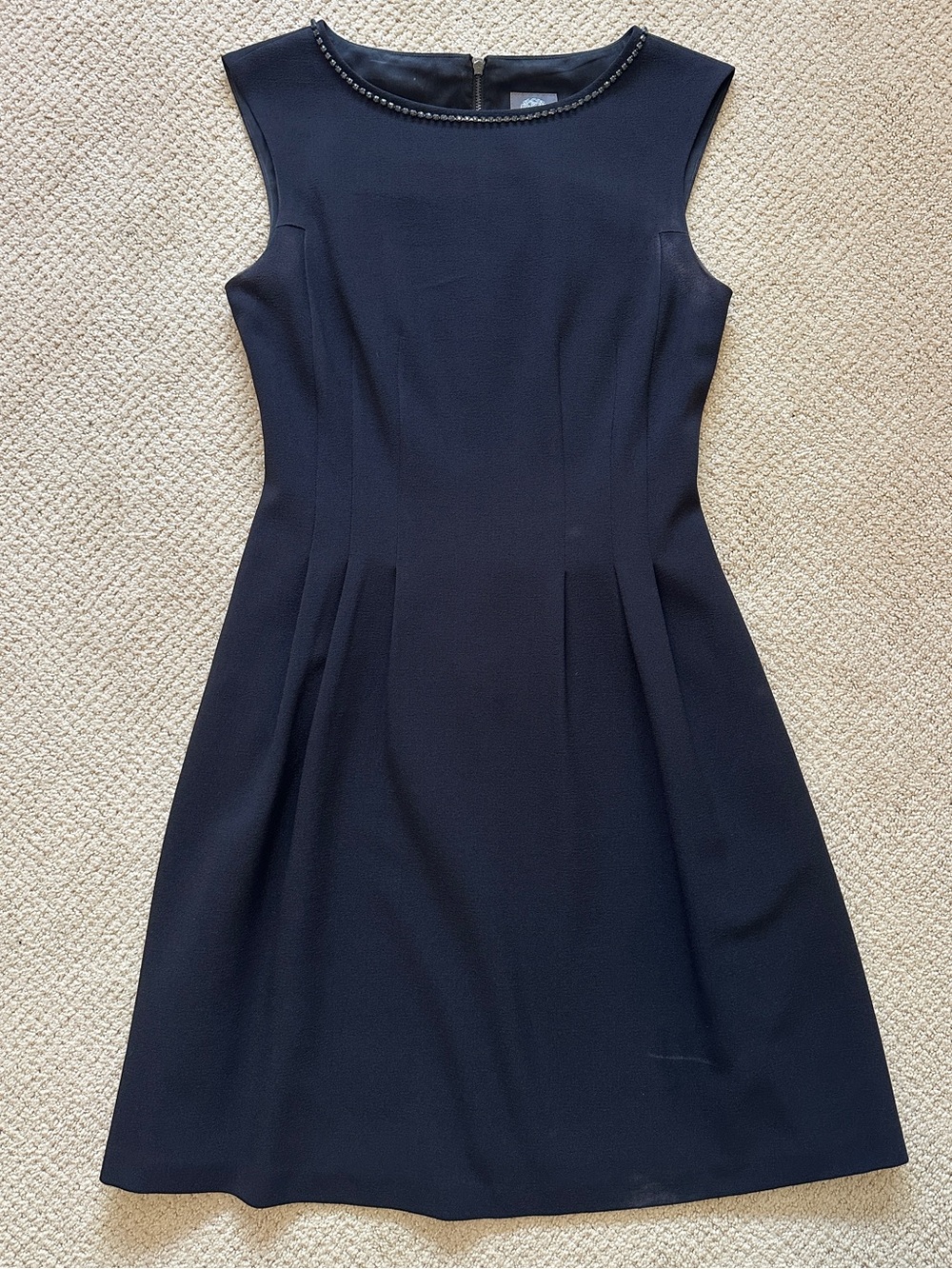 Vince Camuto Sleeveless Black Fit-and-Flare Dress with Boat Neck Beaded Neckline